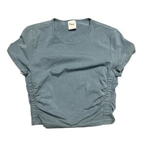 TNA Aritzia Chill Malibu Blue Scrunch Side Sporty Crop Top Tshirt Size XS